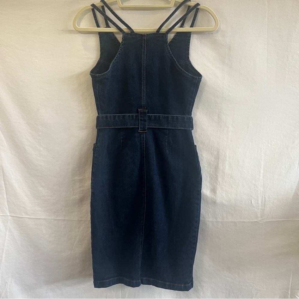 VENUS Dark Blue Denim Zip Front Belted Dress - Picture 4 of 9